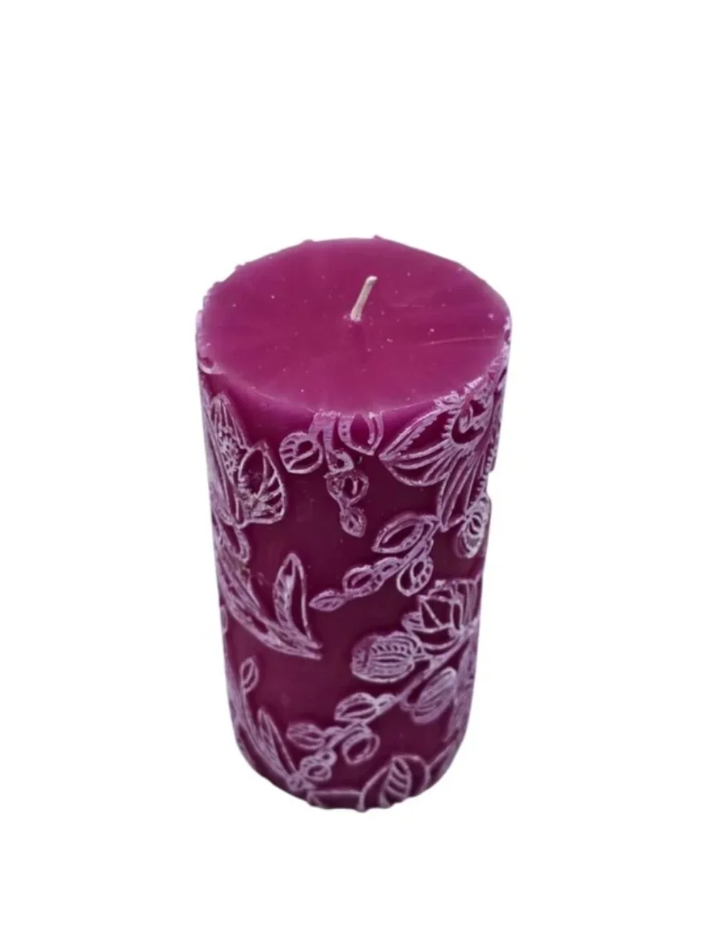 Ashland Magenta & White Unscented Pillar Floral Carved 6
